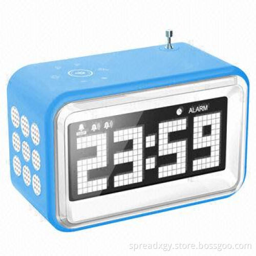 Alarm clock radio with big LCD display screen, alarm, radio and speaker functions